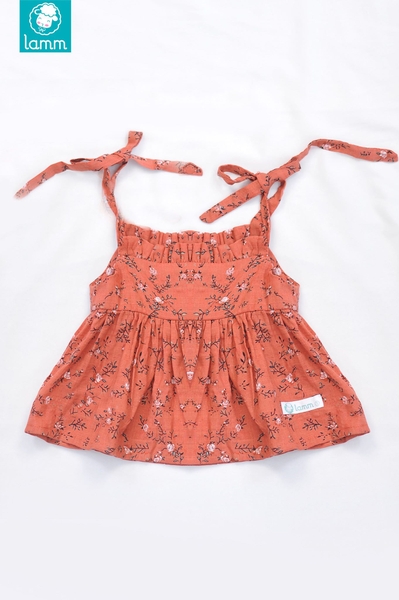 Áo thô xô hai dây nhún bèo xòe hoa cam 2TOPC