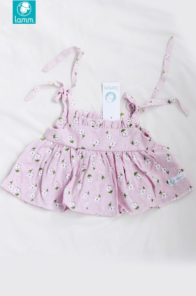 Áo thô hai dây nhún bèo xòe hoa tím 2TOPT