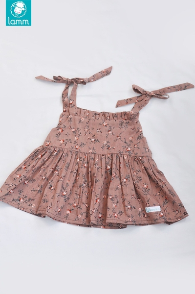 Áo thô xô hai dây nhún bèo xòe hoa nâu 2TOPN