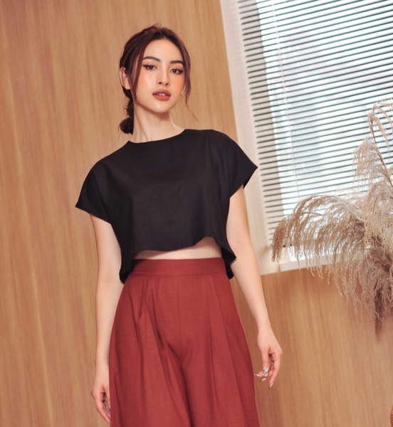 Croptop đũi lạnh tay ngắn màu đen basic CROP