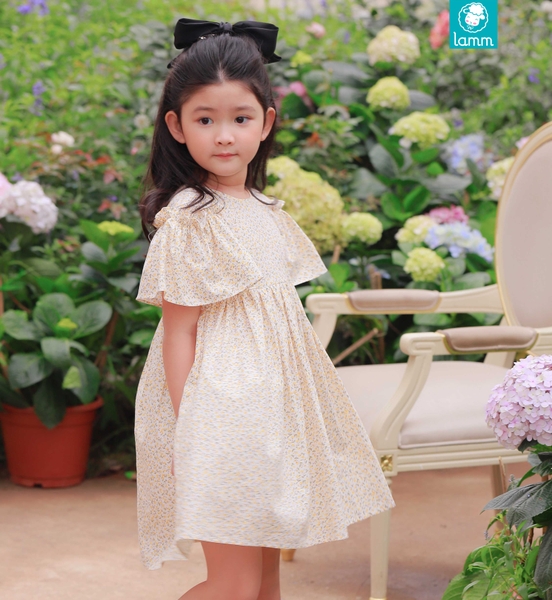 Váy thô hoa nhí vàng tay cánh tiên nhún LITI