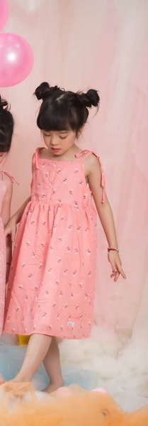 Váy thô xô hai dây hồng cam hoa nhí - 2XOCAM