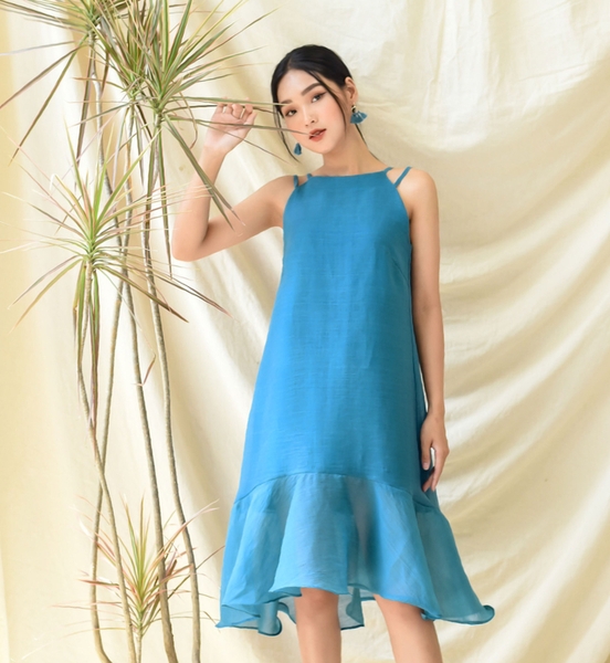 Váy tơ xước 4 dây xanh Linné