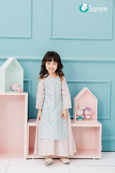 SET Áo dài thô Michael Miller thiên nga xanh