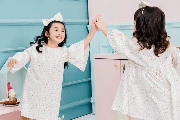 Váy hoa vintage tay bồng 100% organic