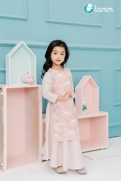 SET Áo dài thô Michael Miller unicorn hồng cam