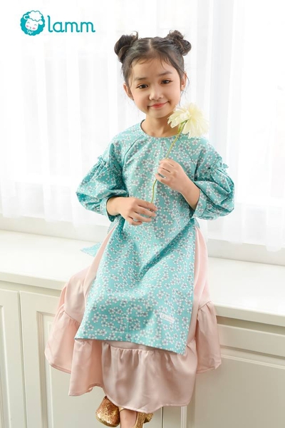 SET Áo dài tay bồng hoa xanh