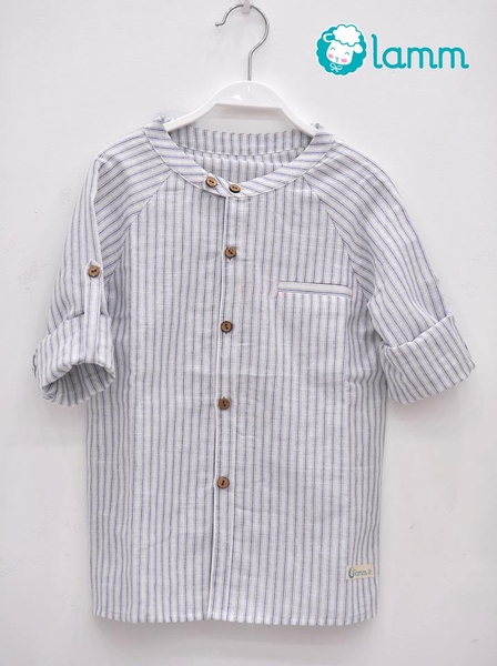 Áo sơ mi bé trai kẻ sọc ghi