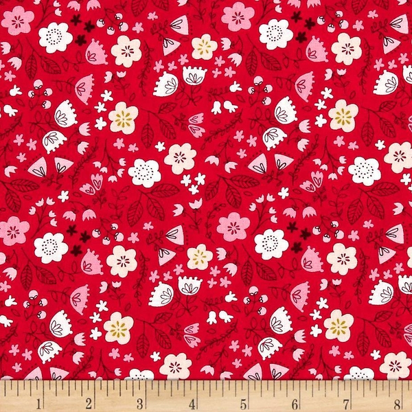 SET Áo dài tay bồng hoa đỏ