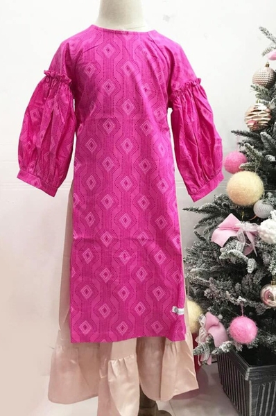 Set áo dài tay bồng hồng hình học