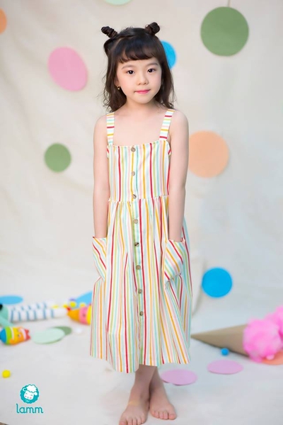 Váy thô 2 dây cúc trước kẻ sọc 2Stripy