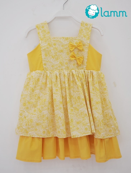 Váy thô cổ vuông đáp sườn hoa hồng vàng - HONEYBEE