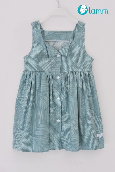 Váy cổ vuông bẻ cổ nhí xanh rêu vệt trắng - UMOSS