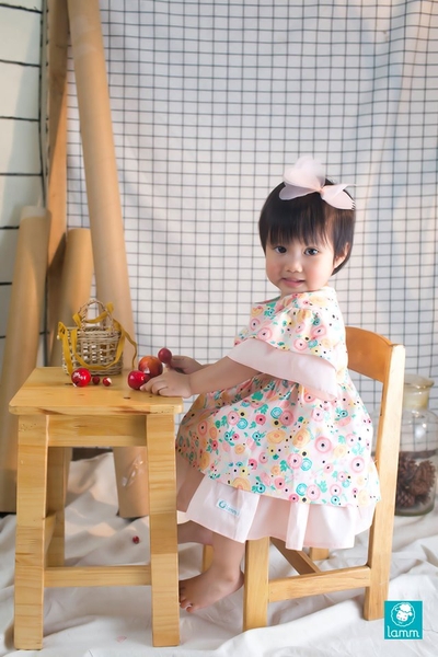 Váy thô hoa tay hai tầng, thân hai tầng hoa mao lương - Rana