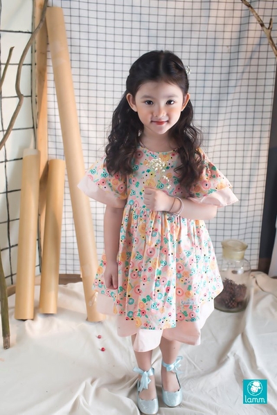 Váy thô hoa tay hai tầng, thân hai tầng hoa mao lương - Rana