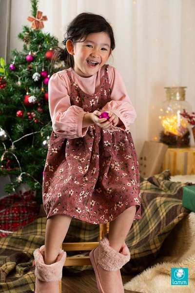 Váy thô tăm hồng phối hoa nâu hai dây - ANNA