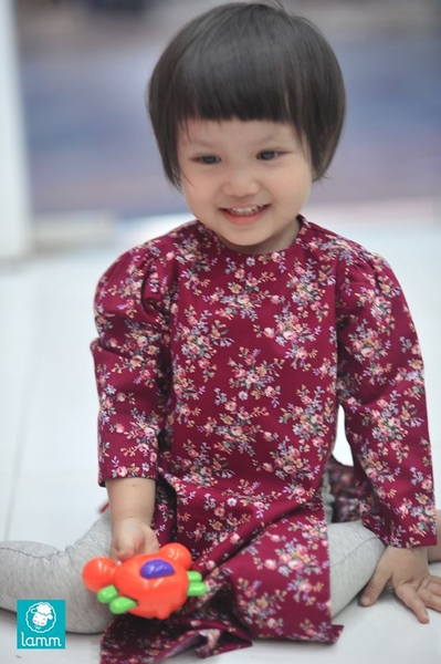 Áo dài thô Hàn vai bồng hoa đỏ đô	ADVBDO