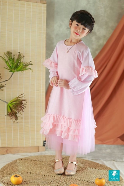 Áo dài linen phối 3 tầng tơ hồng ADMAY