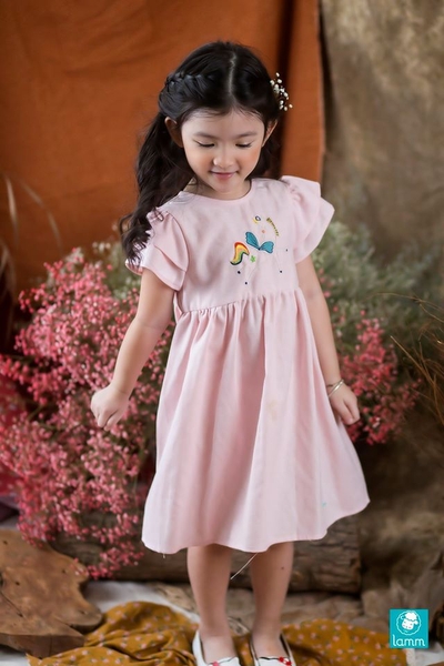Váy linen tay hai tầng thêu tay unicorn BABYUNICORN