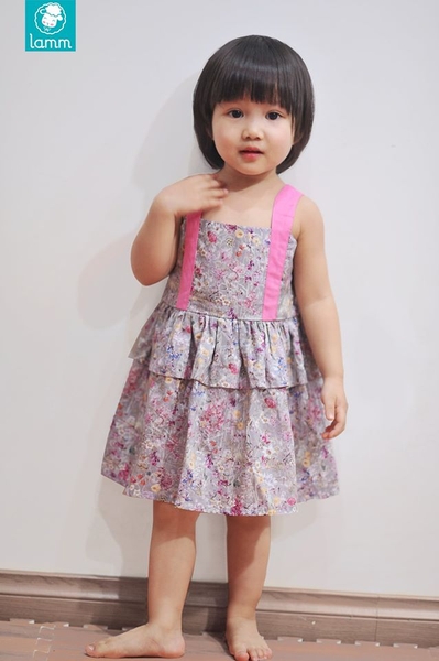 Váy hai dây peplum hoa tím dây hồng 2PEPPU