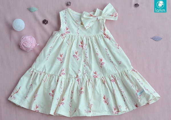 Váy thô Mỹ ba đoạn nơ vai lá hồng 3H