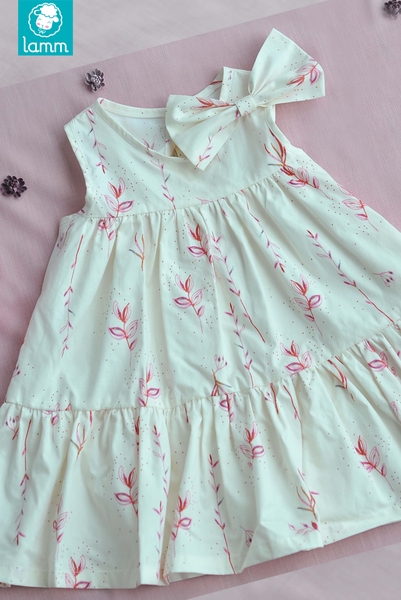 Váy thô Mỹ ba đoạn nơ vai lá hồng 3H