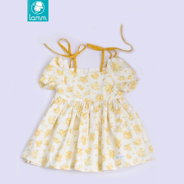 Váy thô Hàn tay bồng dây vai hoa vàng CLAIRE