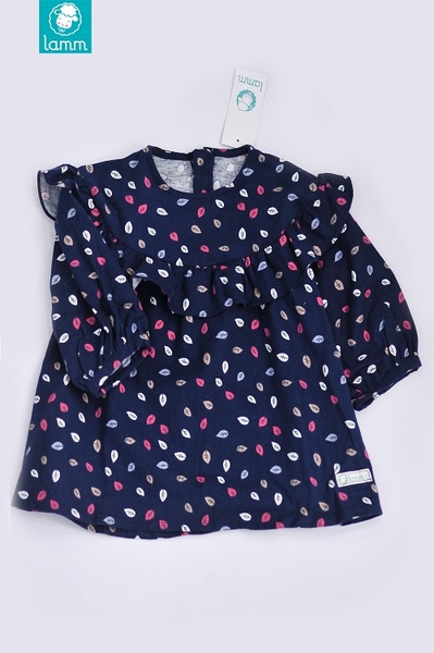 Váy thô cào bông xanh tím than họa tiết lá BABYLEAF