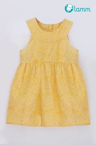 Váy thô cổ tròn nơ eo sóng vàng - GOLDWAVE