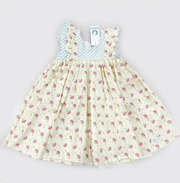 Váy babydoll bèo 2 bên vải thô hàn hoa dâu