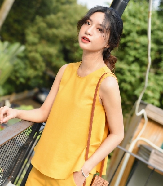 Set bộ sát nách đũi vàng SUNSHINE