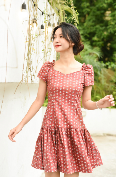 Váy thô Hàn chun vai đuôi cá hoa đất LIEARTH