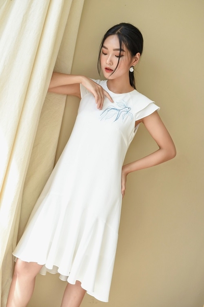 Váy trắng đuôi cá thêu cá xanh LIFIS