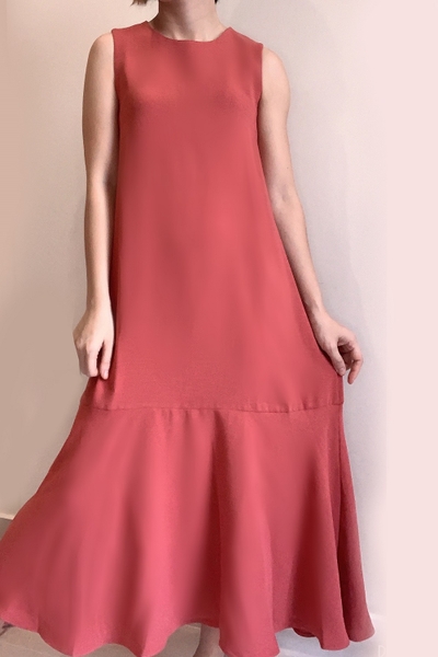 Váy sát nách hồng cam đuôi cá