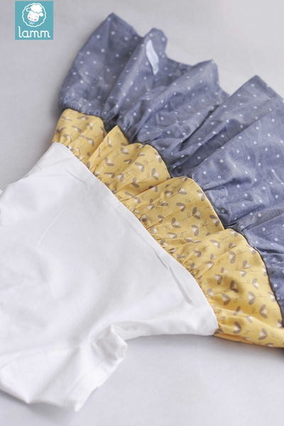 Váy thô linen ba đoạn tay ngắn mầm vàng 3MAM