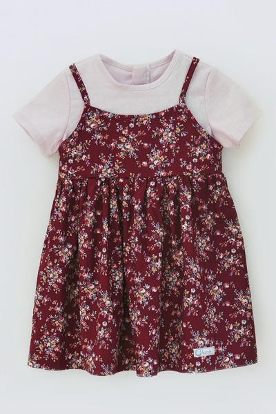 CHIE đỏ - Váy thô Hàn hai dây phối áo linen hoa đỏ