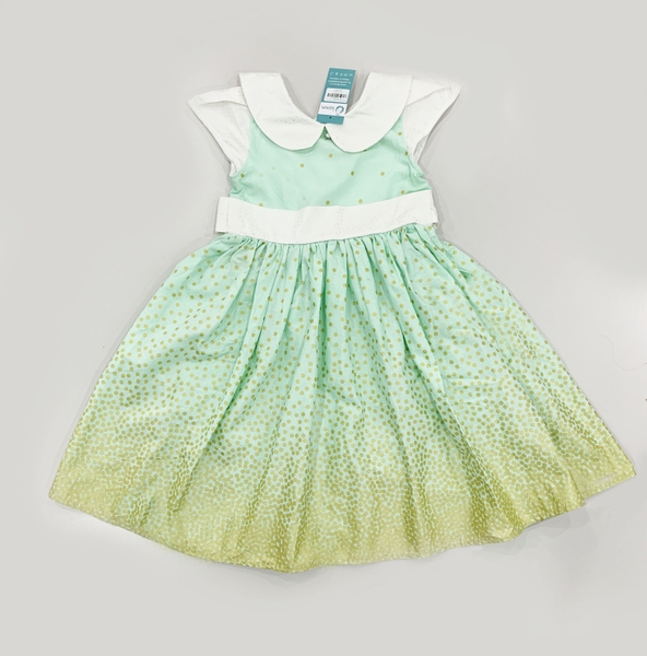 Váy babydoll XANH cổ sen tay hến đai trắng