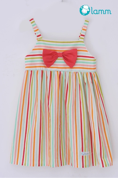 Váy thô 2 dây kẻ sọc nơ ngực đỏ REDBOW