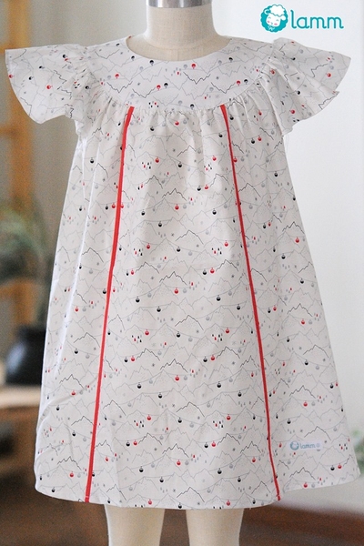 Váy cotton cổ tròn gân đỏ họa tiết cáp treo - REDCAB