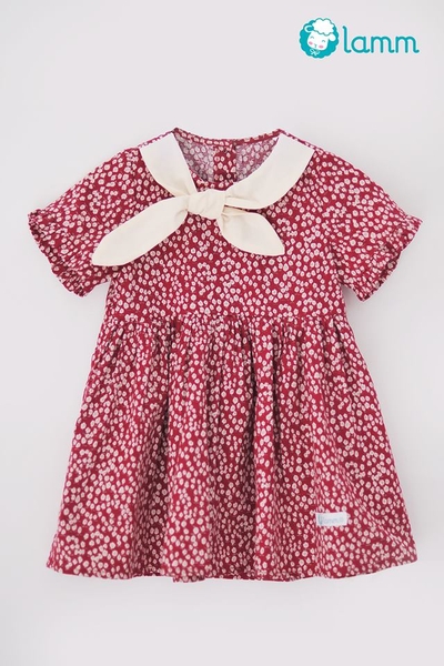 Váy thô nơ cổ trắng nền hoa đỏ REDLEAF