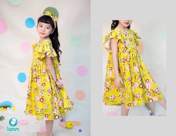 Váy thô bèo vai hoa vàng SUNNY