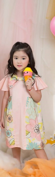 Váy thô cổ nơ pha hoa 2 bên chữ T cam nhạt-TBOW1