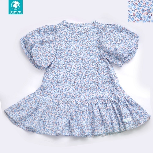 Váy thô hoa xanh tay bí ngô đuôi cá