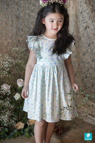 Váy thô tay xếp ly hoa xanh DAHLIA
