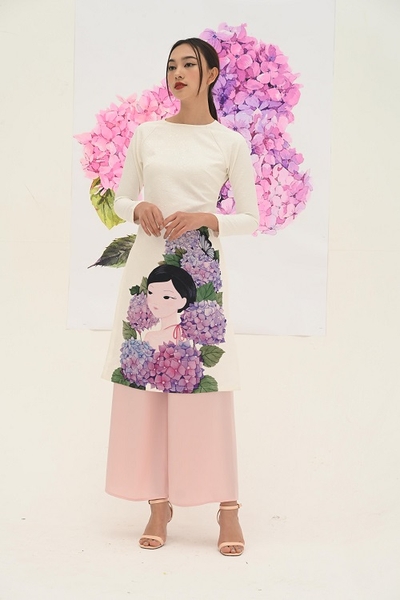 Áo dài gấm in hoa CẨM TÚ CẦU tay zaglag