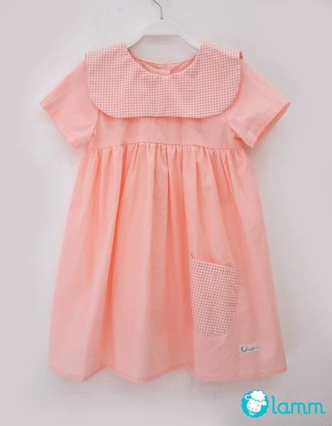 Váy thô cổ yếm tròn túi caro YEMCARO