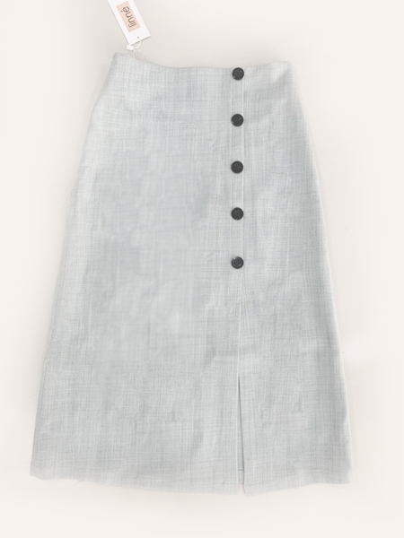 Chân váy xanh xước xẻ đùi 3 khuy