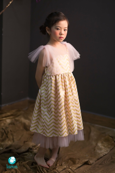 Váy thô phối voan chân voan nơ vai voan kẻ zigzag hồng - PIZIGZAG