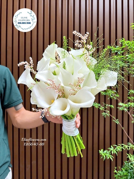 Bó hoa cưới Calla Lily trắng đẹp tại Hà Nội - Hoa cầm tay cô dâu | Elise Flowers
