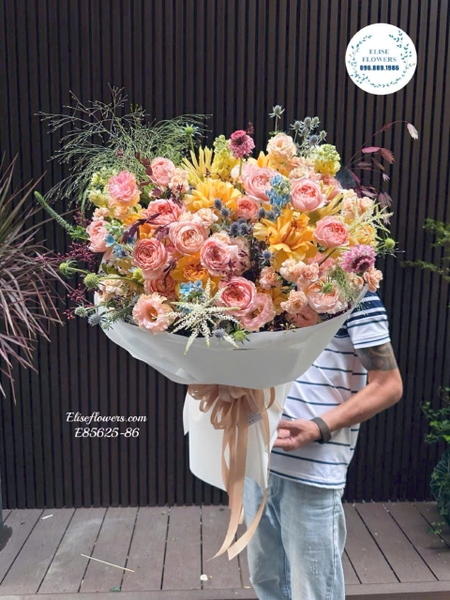 Bó Hoa Mix Tone Cam Đào Tặng 20/10 Đẹp Tại Hà Nội - Elise Flowers